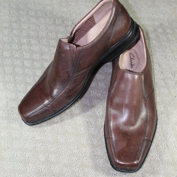 Clarks Cognac Leather Loafers 11M - LIKE NEW - Picture 1 of 6